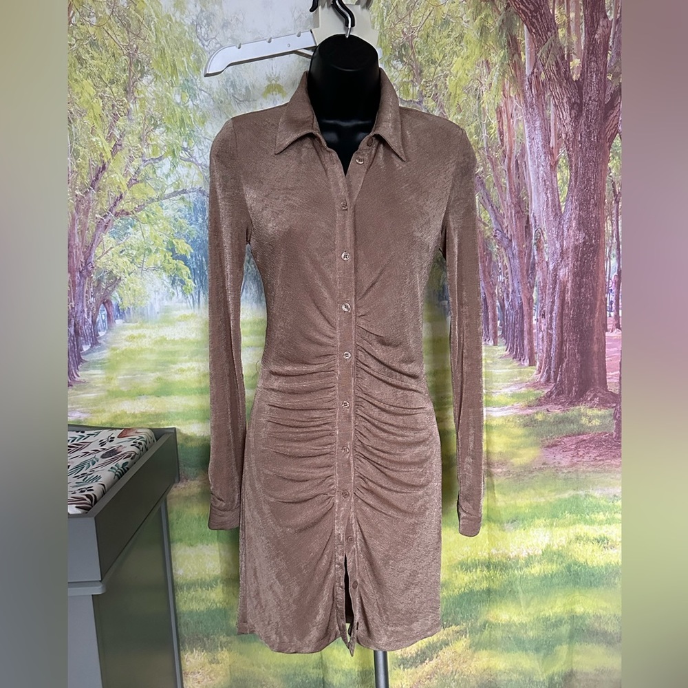 Bardot The Gathered Slinky Dress In Stone Size Small